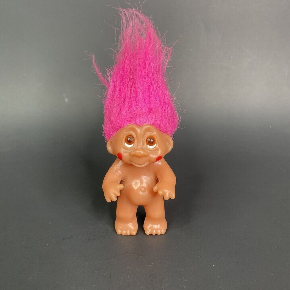 Tiny Ones 3" Vtg‎ Norfin Dam Troll Doll Long Pink Hair 1985 Red Rosy Cheeks